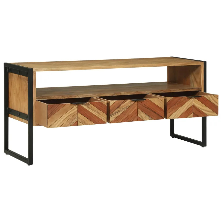 Meuble TV Marron 100 x 35 x 50 cm Bois d'Acacia Massif - 4