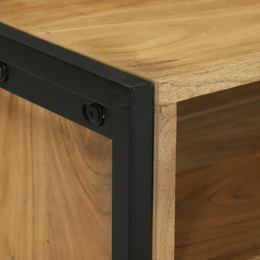 Meuble TV Marron 100 x 35 x 50 cm Bois d'Acacia Massif - 9