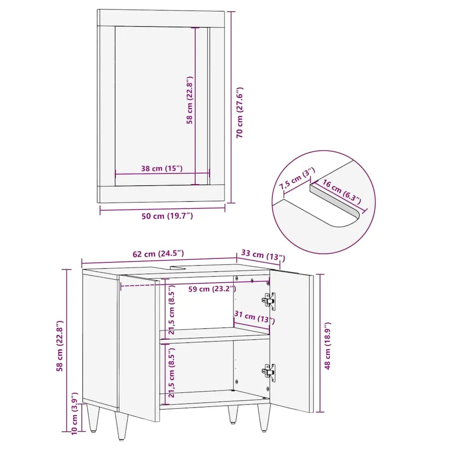 Miroir de salle de bain Marron miel 70 x 50 x 2,5 cm - 11