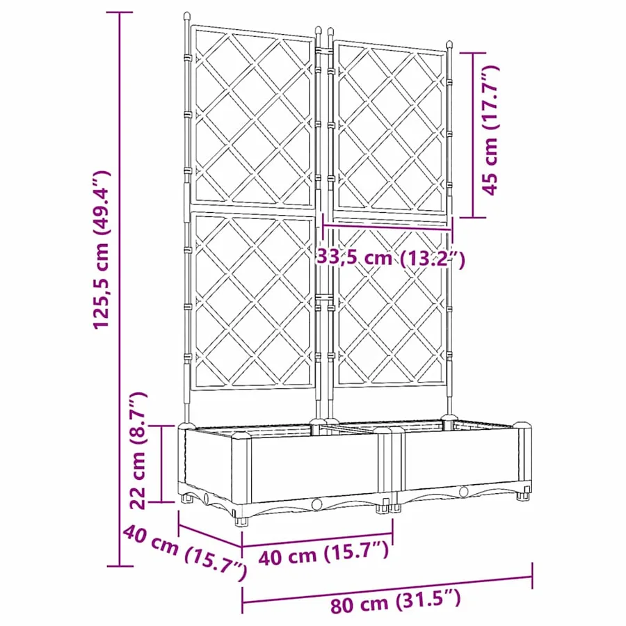 Cache-pot de jardin 2 pc Gris clair 80 x 40 x 125,5 cm PP - 9