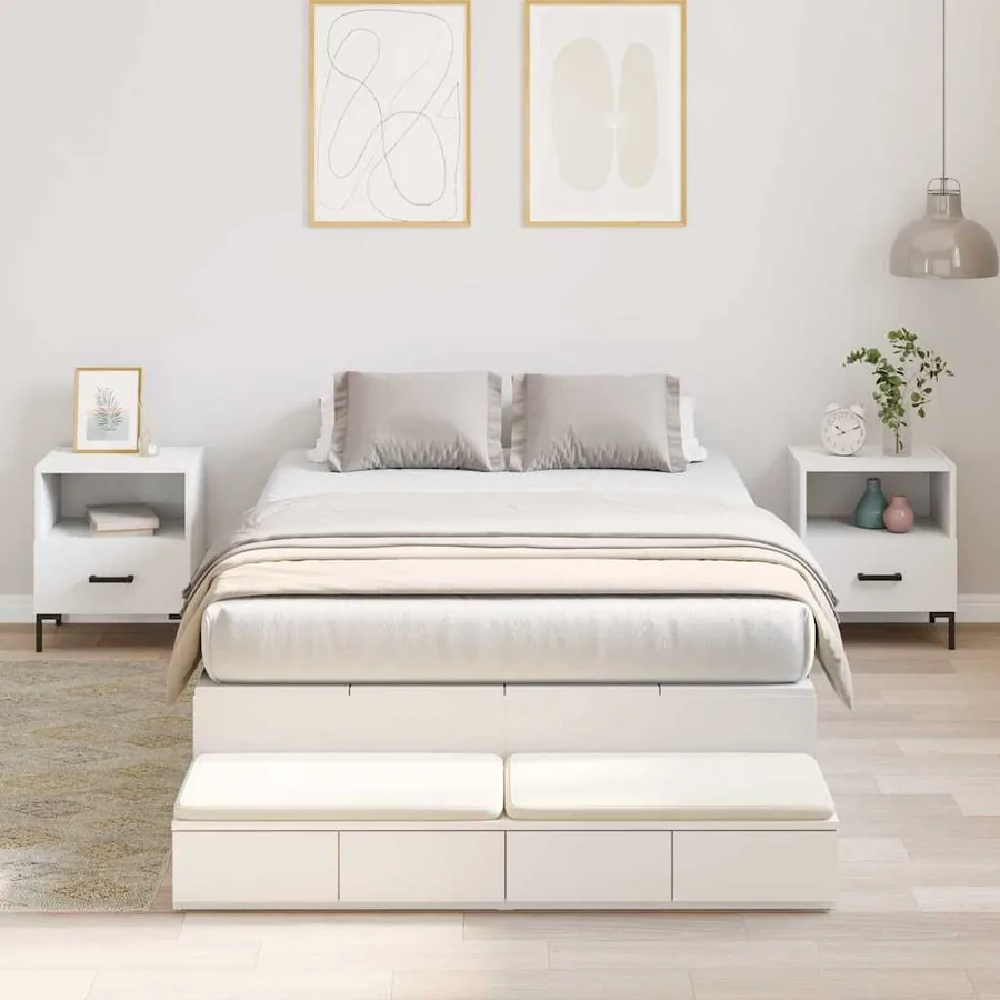 Cadre de lit avec rangement Blanc 120 cm Bois d'ingénierie