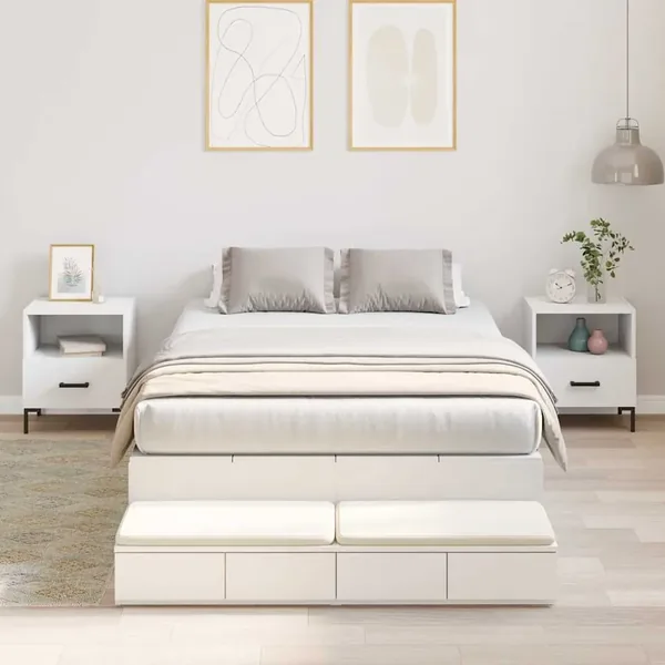 Cadre de lit avec rangement Blanc 120 cm Bois d'ingénierie