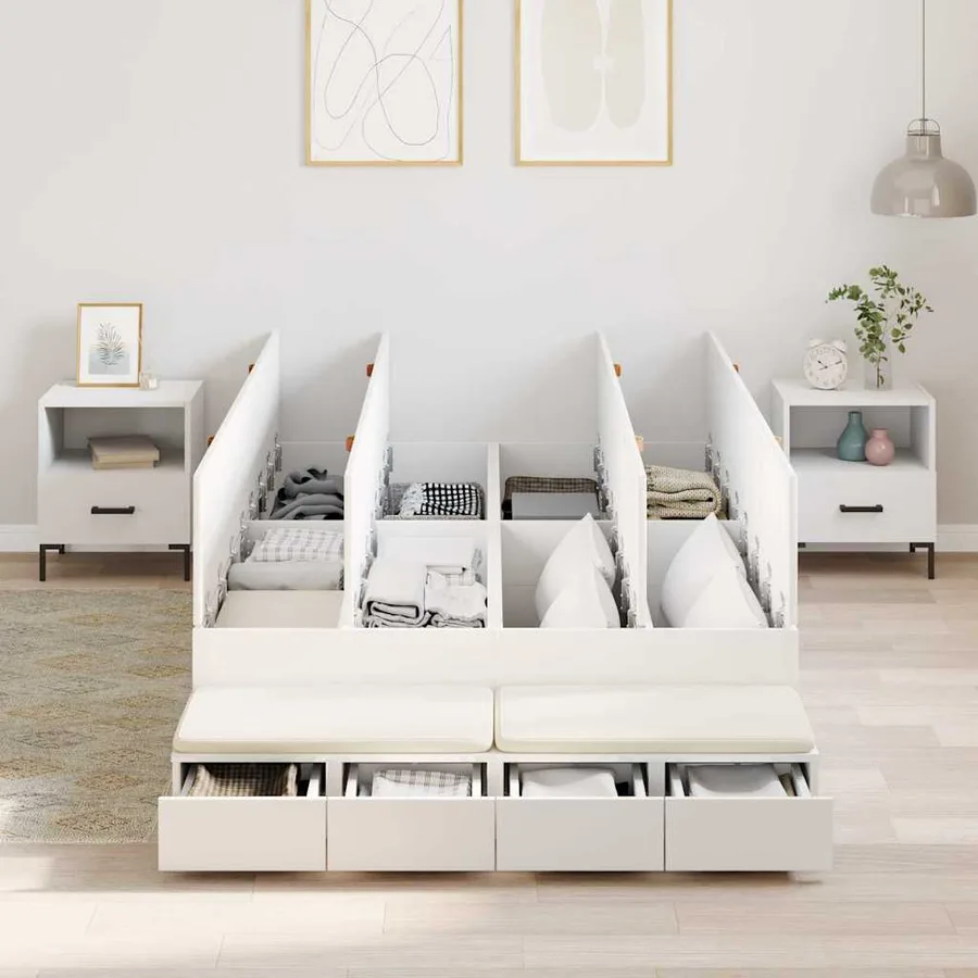 Cadre de lit avec rangement Blanc 120 cm Bois d'ingénierie - 4