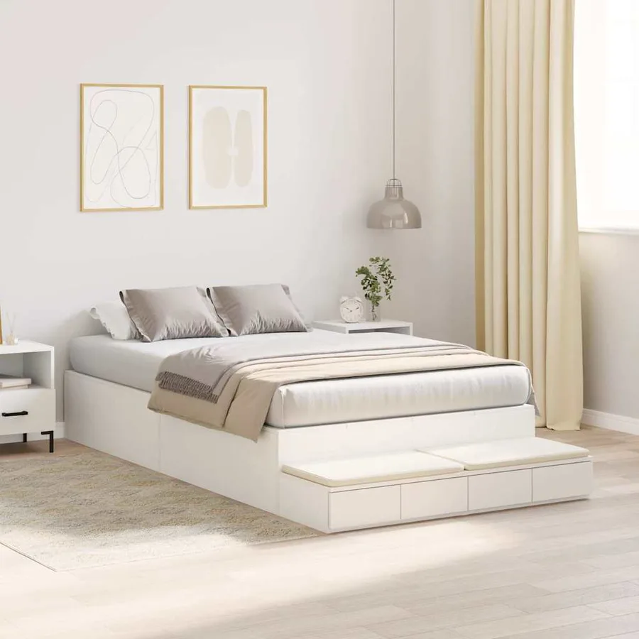 Cadre de lit avec rangement Blanc 120 cm Bois d'ingénierie - 5