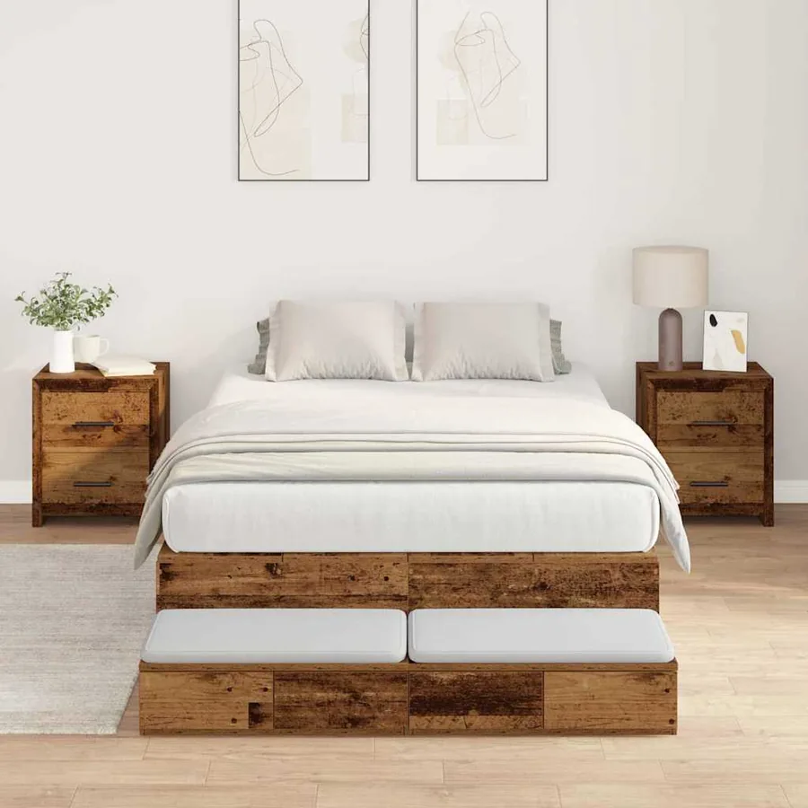 Cadre de lit avec rangement avec tiroir Bois Ancien 120 cm