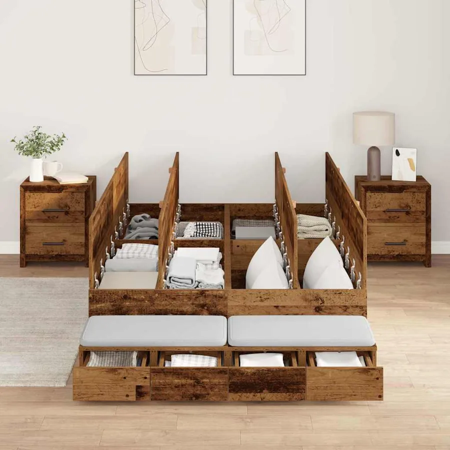 Cadre de lit avec rangement avec tiroir Bois Ancien 120 cm - 4
