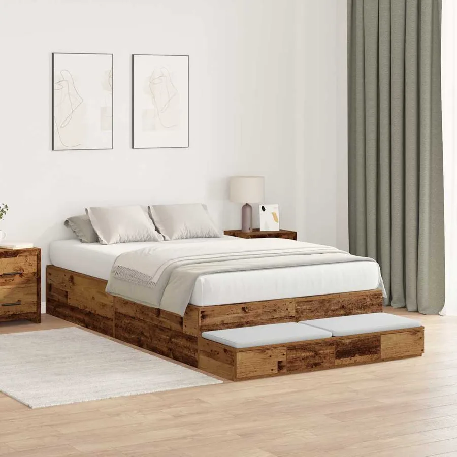 Cadre de lit avec rangement avec tiroir Bois Ancien 120 cm - 5