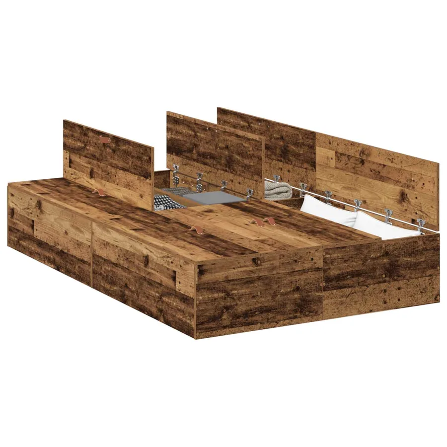 Cadre de lit avec rangement Bois Ancien 120 x 190 cm - 2