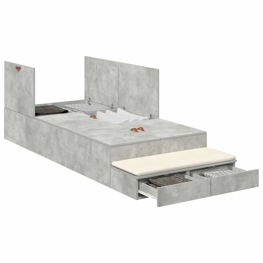 Cadre de lit avec rangement Gris béton 90 cm Bois d'ingénierie - 3