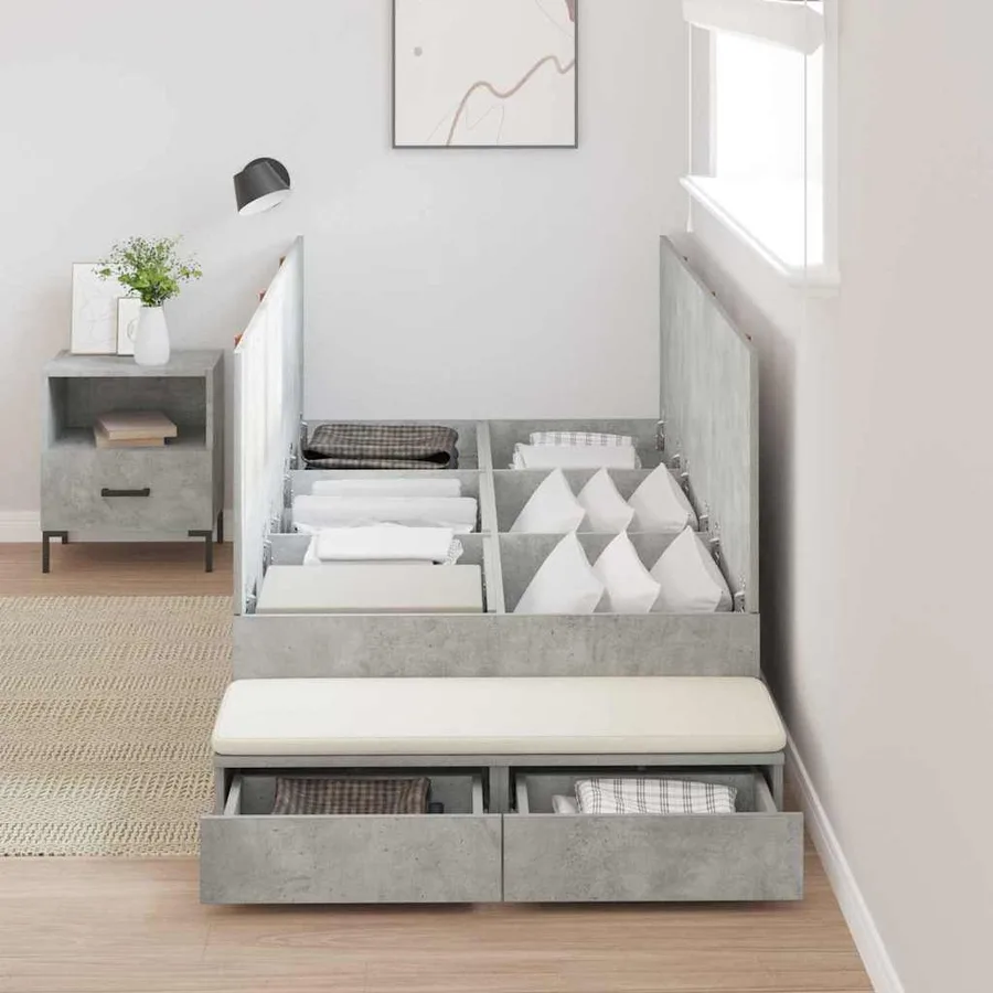 Cadre de lit avec rangement Gris béton 90 cm Bois d'ingénierie - 4
