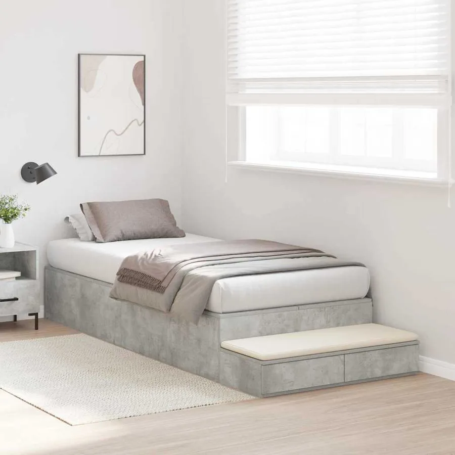 Cadre de lit avec rangement Gris béton 90 cm Bois d'ingénierie - 5