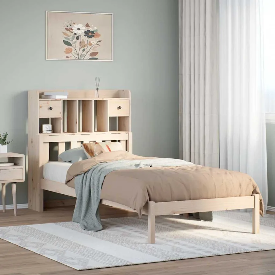 Lit bibliothèque sans matelas 90x190 cm bois de pin massif