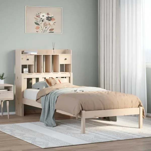 Lit bibliothèque sans matelas 90x190 cm bois de pin massif