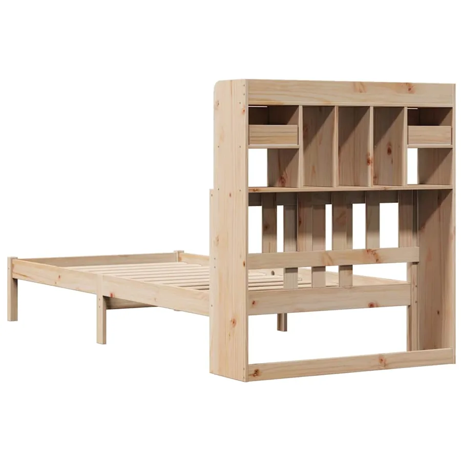 Lit bibliothèque sans matelas 90x190 cm bois de pin massif - 6