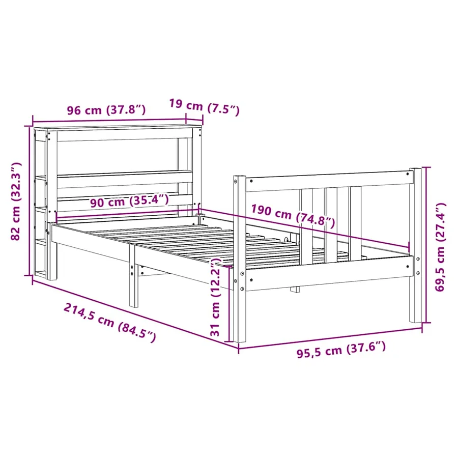Cadre de lit avec tête de lit sans matelas 90x190 cm - 12