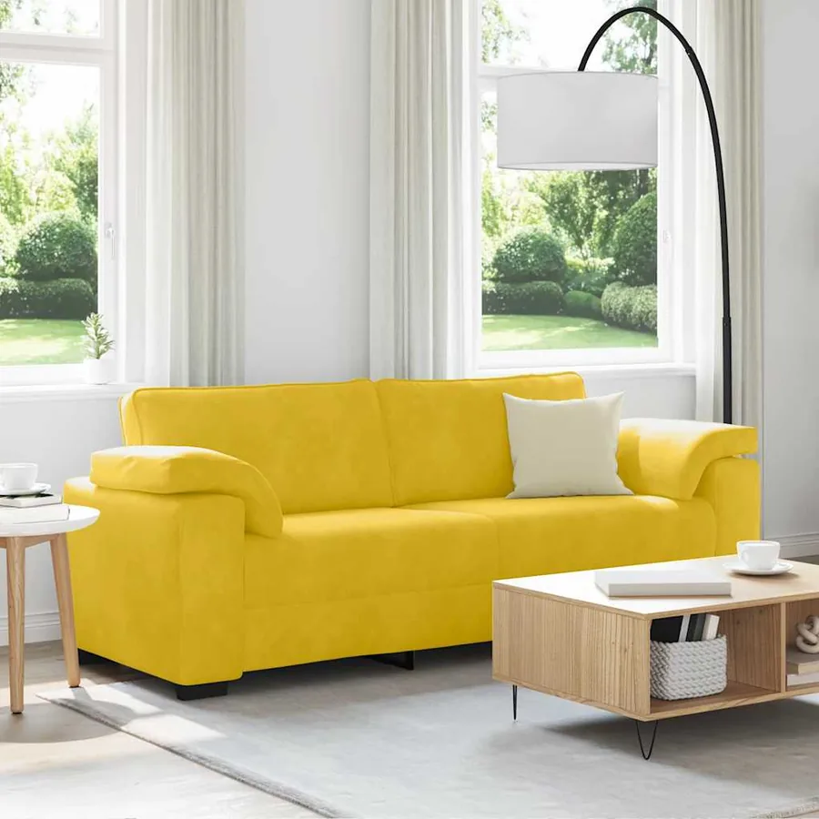 Canapé 3 places jaune velours 220 x 77 x 82 cm