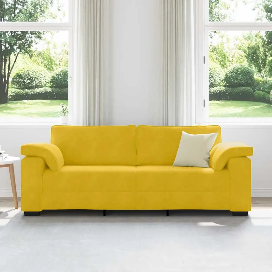 Canapé 3 places jaune velours 220 x 77 x 82 cm - 3