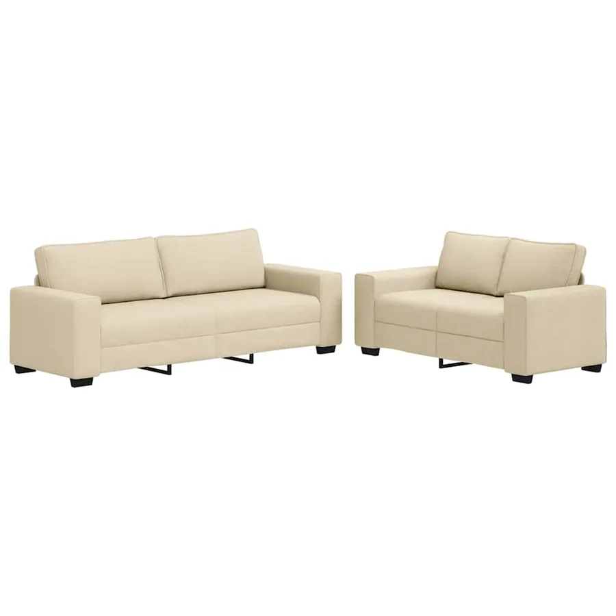 Ensemble de canapé 2 pcs avec coussins en tissu crème - 2