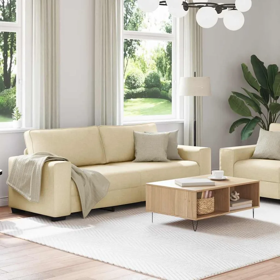 Ensemble de canapé 2 pcs avec coussins en tissu crème - 3