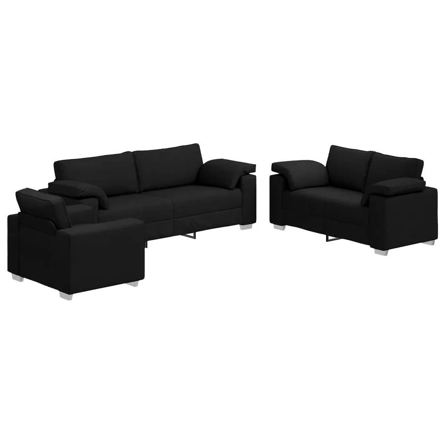 Canapé 3 pcs Noir 219 x 80 x 82 cm Tissu en lin mélangé - 2