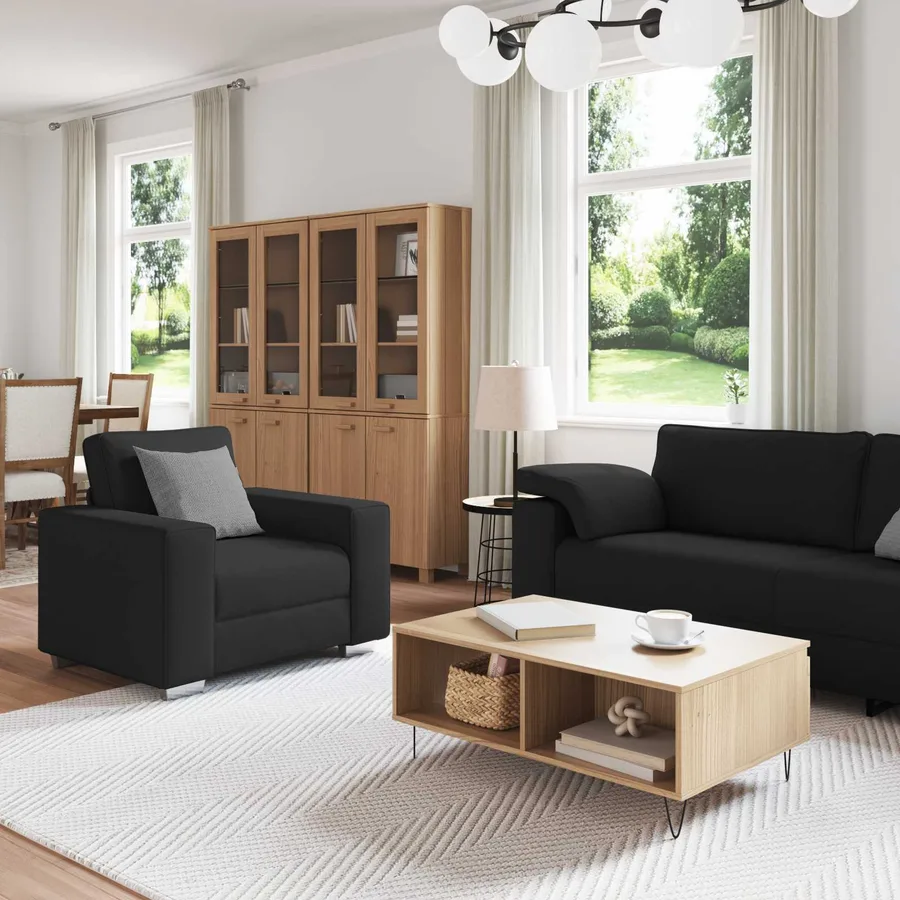 Canapé 3 pcs Noir 219 x 80 x 82 cm Tissu en lin mélangé - 3