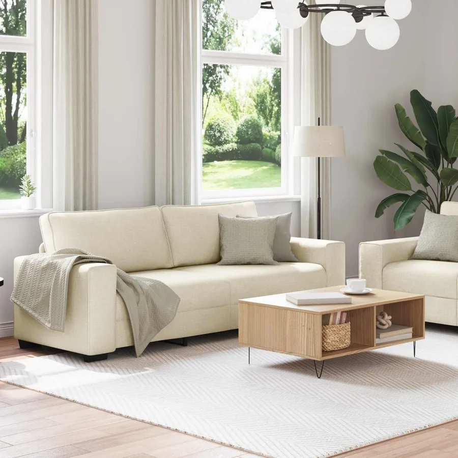 Canapé 2 pcs Beige 221 x 80 x 82 cm Tissu en lin mélangé - 3