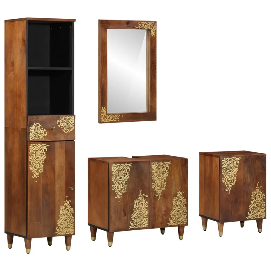 Ensemble de Meubles de Salle de Bain 4 pcs Marron miel