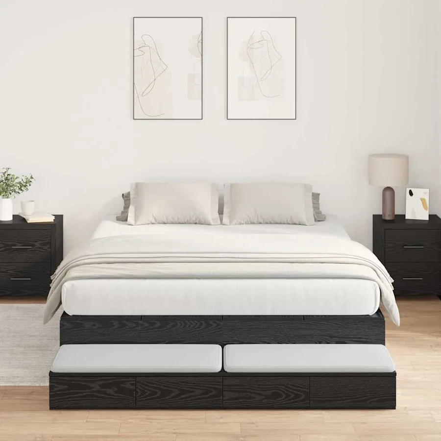 Cadre de lit avec rangement Chêne noir 135 cm Bois d'ingénierie