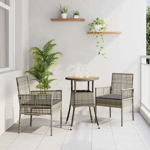 Ensemble de salle à manger pour jardin 3 pcs Gris polyrotin
