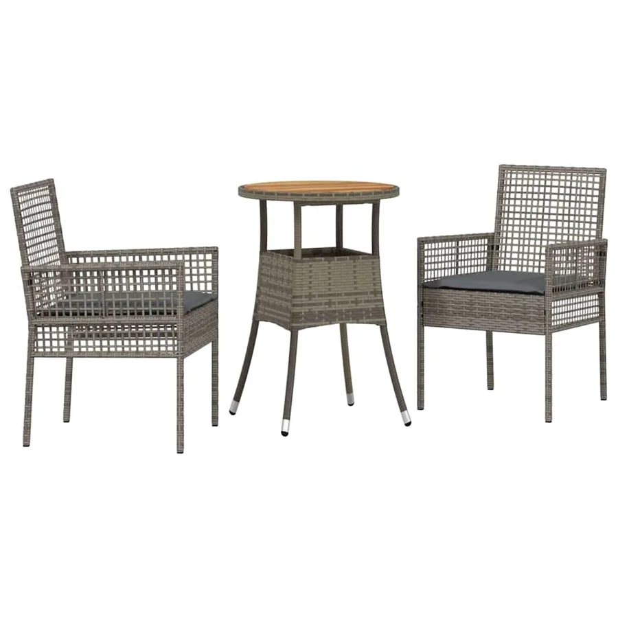 Ensemble de salle à manger pour jardin 3 pcs Gris polyrotin - 2