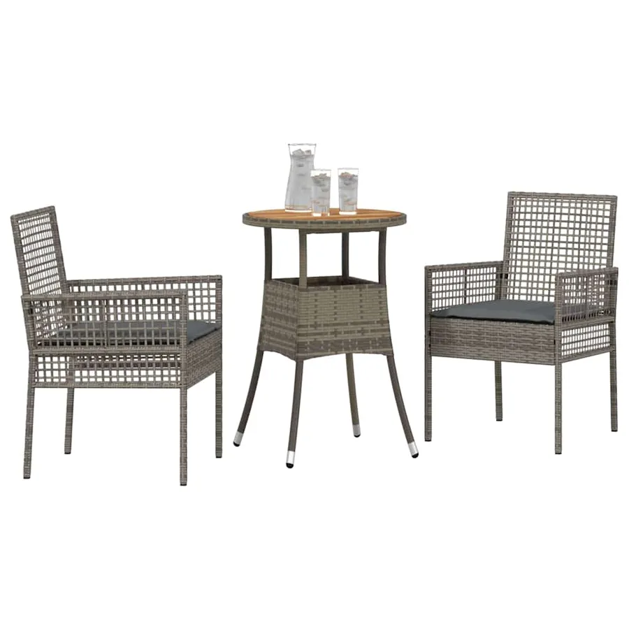 Ensemble de salle à manger pour jardin 3 pcs Gris polyrotin - 3