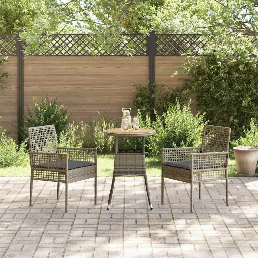 Ensemble de salle à manger pour jardin 3 pcs Gris polyrotin - 4
