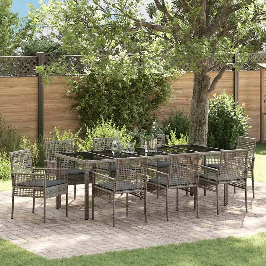 Ensemble de salle à manger pour jardin 9 pcs Gris polyrotin