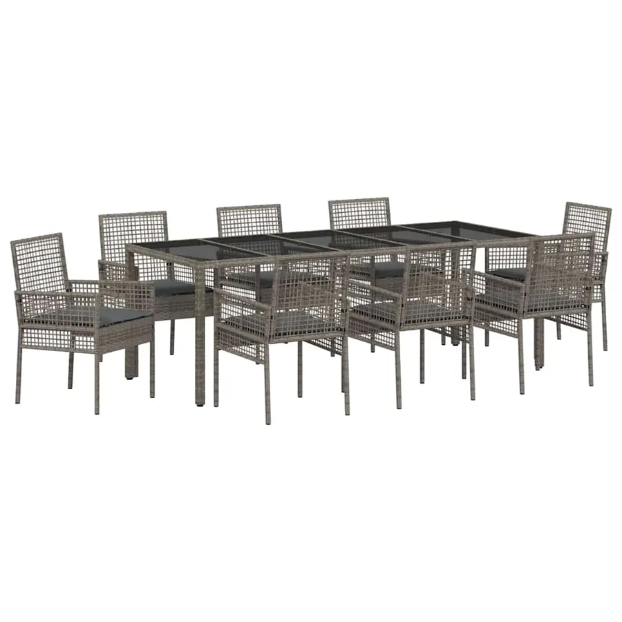 Ensemble de salle à manger pour jardin 9 pcs Gris polyrotin - 2