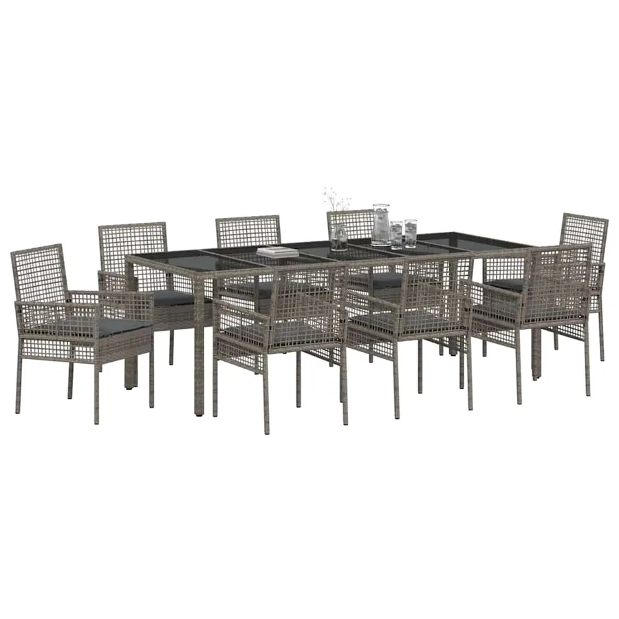 Ensemble de salle à manger pour jardin 9 pcs Gris polyrotin - 3