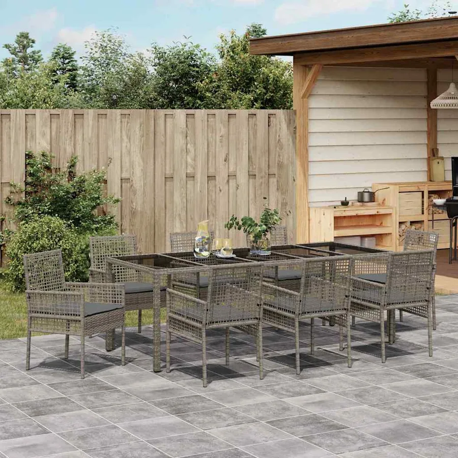 Ensemble de salle à manger pour jardin 9 pcs Gris polyrotin - 4