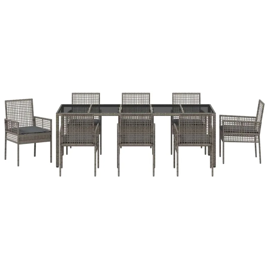 Ensemble de salle à manger pour jardin 9 pcs Gris polyrotin - 7