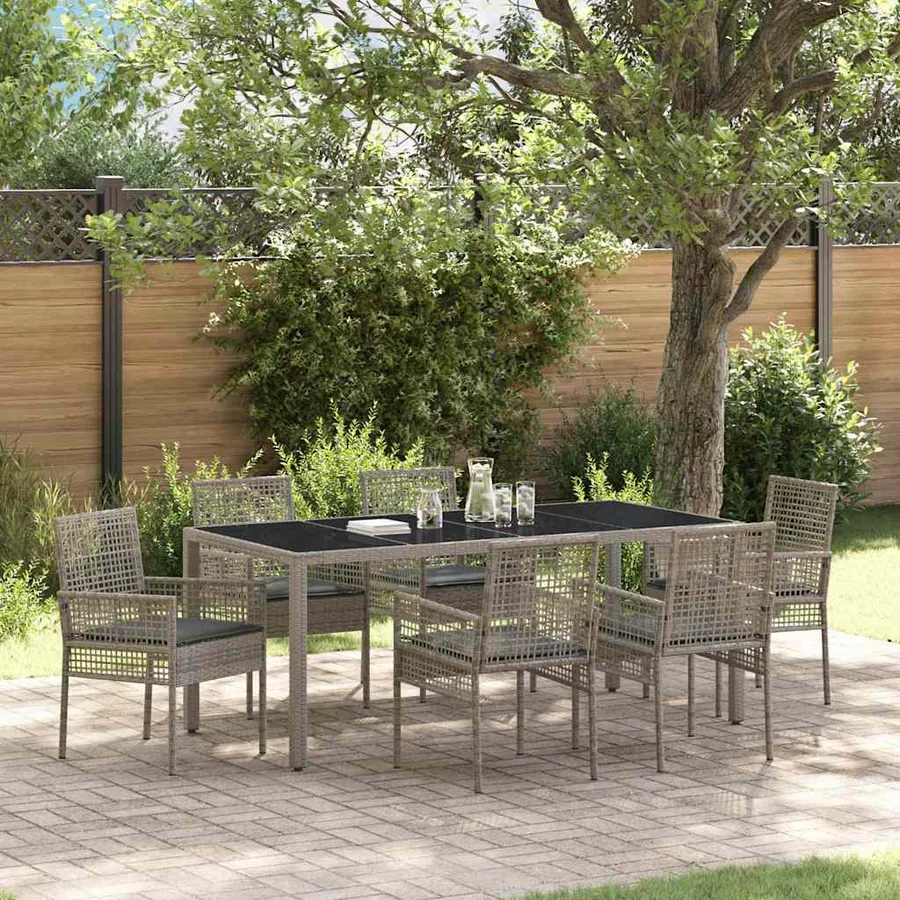Ensemble de salle à manger pour jardin 7 pcs Gris polyrotin