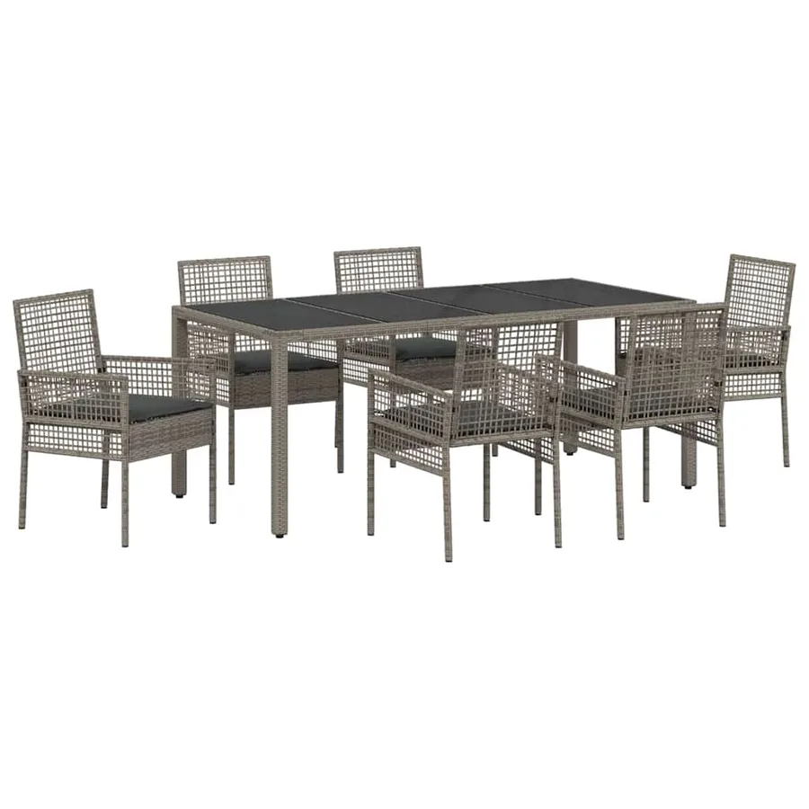 Ensemble de salle à manger pour jardin 7 pcs Gris polyrotin - 2