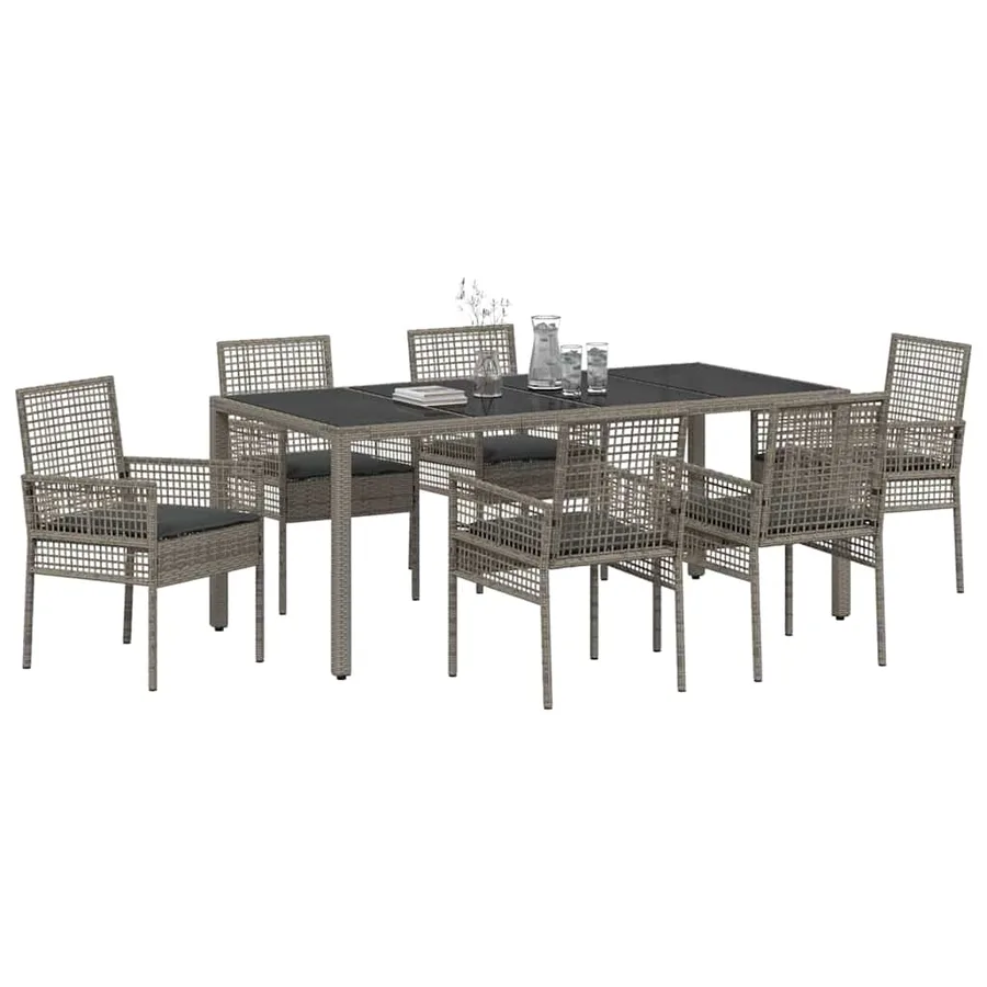 Ensemble de salle à manger pour jardin 7 pcs Gris polyrotin - 3