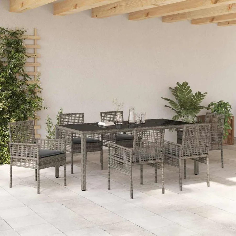 Ensemble de salle à manger pour jardin 7 pcs Gris polyrotin - 4