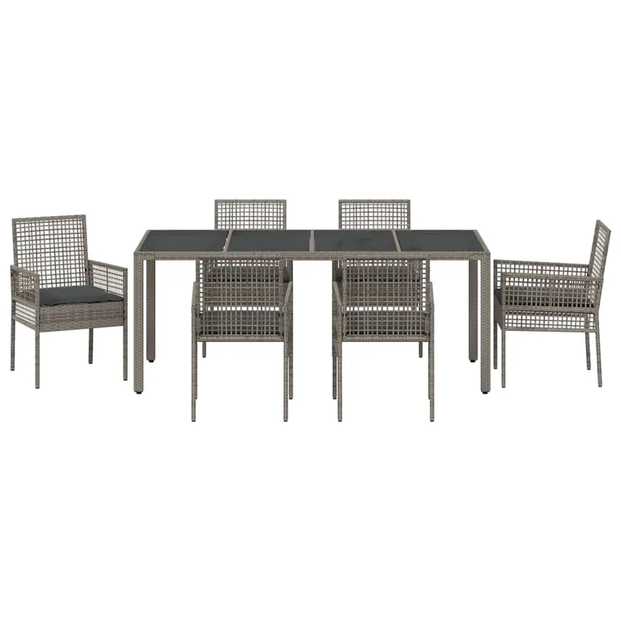 Ensemble de salle à manger pour jardin 7 pcs Gris polyrotin - 7
