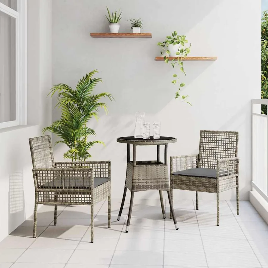 Ensemble de salle à manger pour jardin 3 pcs Gris polyrotin