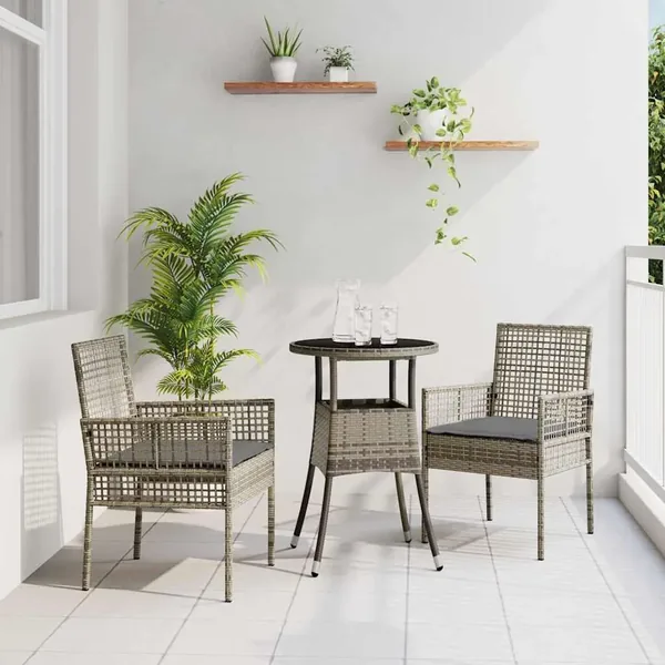 Ensemble de salle à manger pour jardin 3 pcs Gris polyrotin