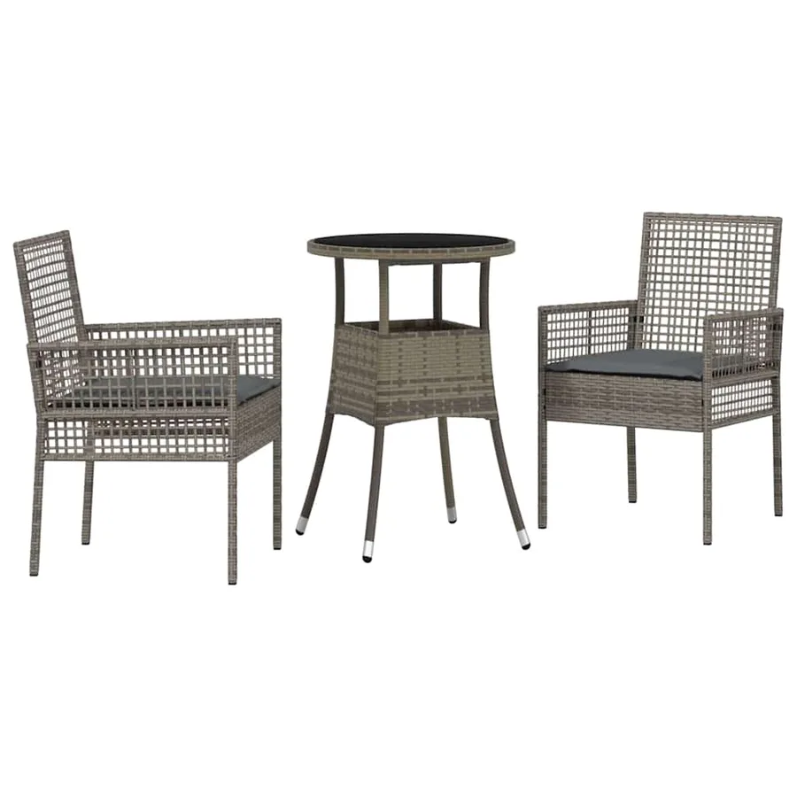 Ensemble de salle à manger pour jardin 3 pcs Gris polyrotin - 2