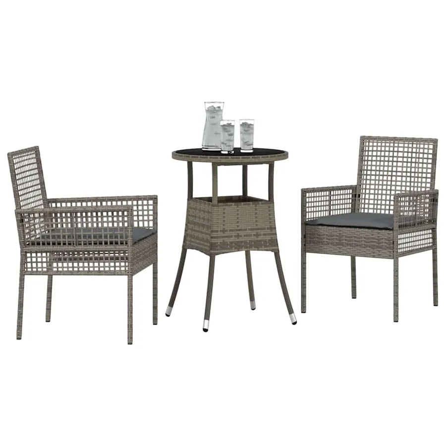 Ensemble de salle à manger pour jardin 3 pcs Gris polyrotin - 3