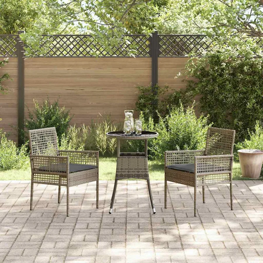 Ensemble de salle à manger pour jardin 3 pcs Gris polyrotin - 4