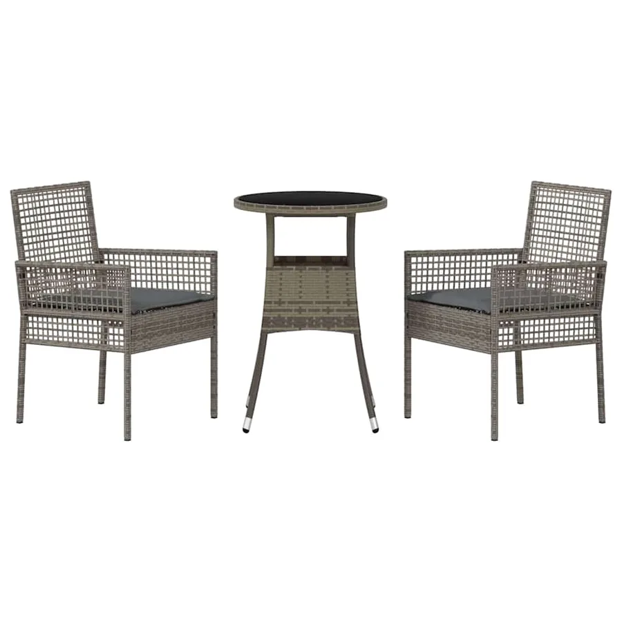 Ensemble de salle à manger pour jardin 3 pcs Gris polyrotin - 7