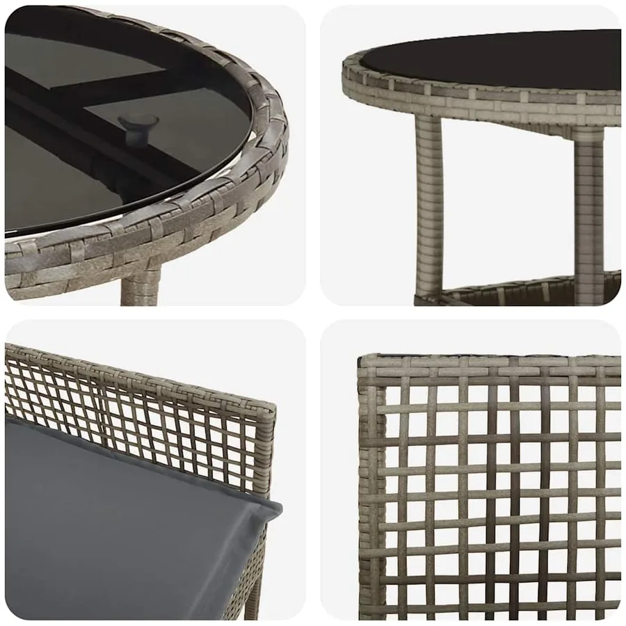 Ensemble de salle à manger pour jardin 3 pcs Gris polyrotin - 9
