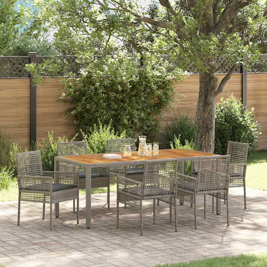 Ensemble de salle à manger pour jardin 7 pcs Gris polyrotin